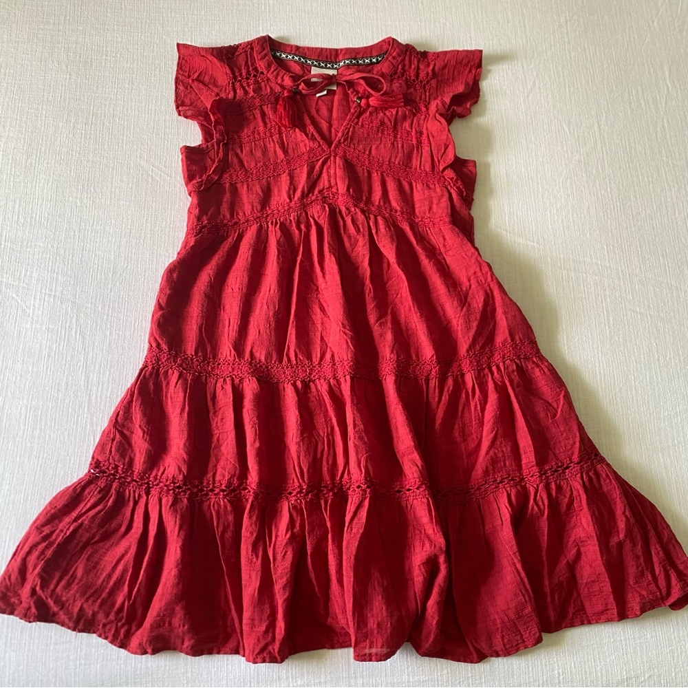 Charming Red Knox Rose Embroidered Dress